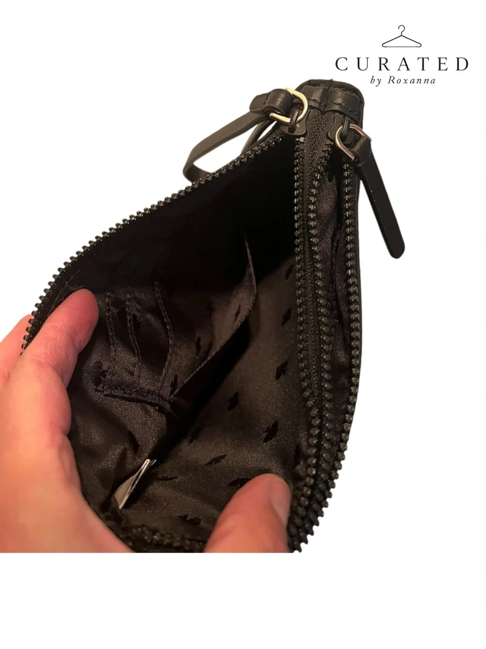 Kate Spade Black Nylon Wristlet Zip Pouch Clutch Gold Spade Logo EUC